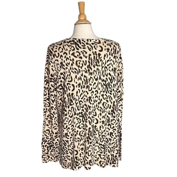 Cheetah Print Silk Rabbit Hair Blend VNeck Light Weight Sweater Neutral PP11 - Picture 2 of 9